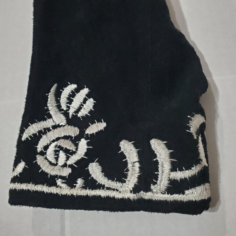 Vintage Suede Leather Black / White Floral Embroidered Zip Jacket , Size 12 - Picture 4 of 16